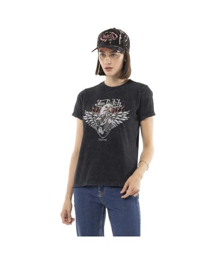T-shirt femme uni col rond délavé et print devant Motor Vondutch