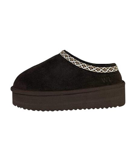 Womens/ladies Suede Platform Slippers Chocolate Jack Wills