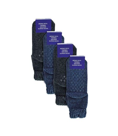 4 Pack Mens Warm Merino Wool Slipper Socks for Indoors