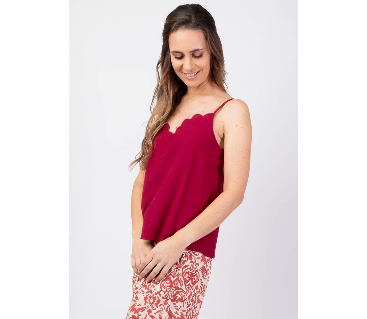 Top court femme été LORINE uni framboise Coton Du Monde-3