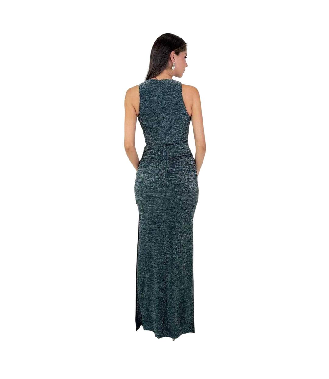 Womens/ladies Sparkle Polyester O Ring Fitted Evening Midi Dress Teal AX Paris-4