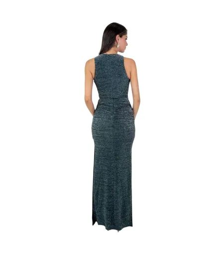 Womens/ladies Sparkle Polyester O Ring Fitted Evening Midi Dress Teal AX Paris