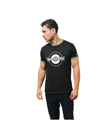 Mens Ss25 Ringer Logo T-shirt Black Khaki Lambretta