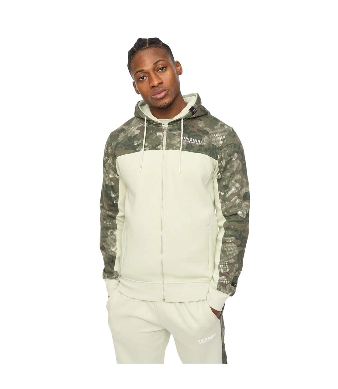 Mens Branton Full Zip Hoodie Light Olive Crosshatch-2
