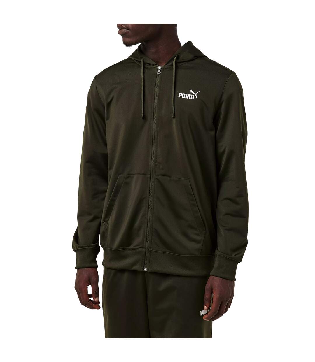 Mens Hooded Long-sleeved Tracksuit Set Khaki Green Puma-3