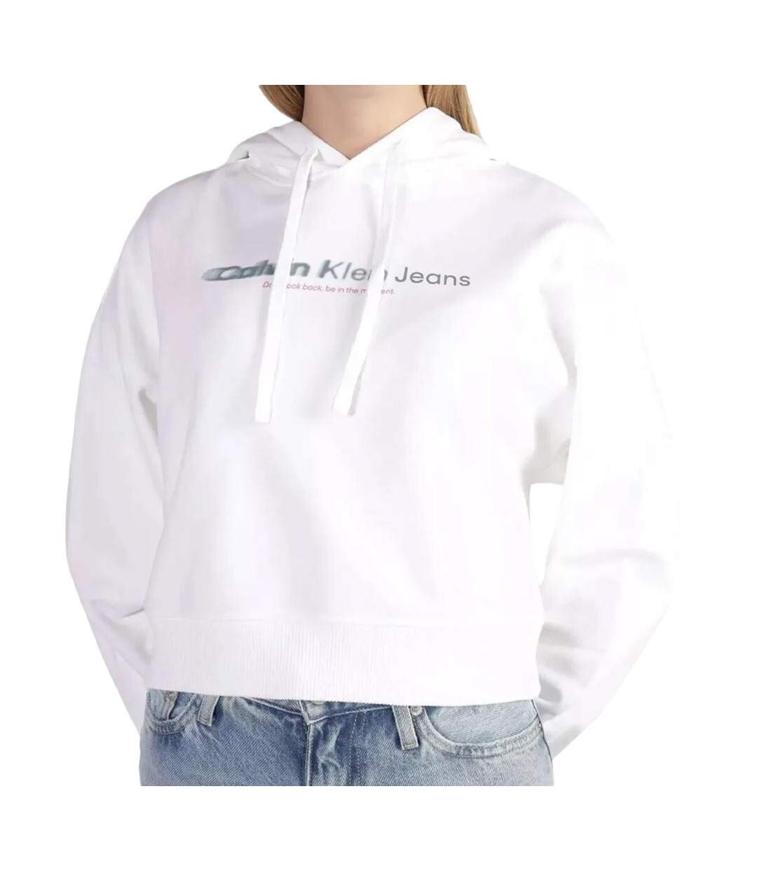 Sweat à capuche Blanc Femme Calvin Klein Jeans Slogan - S-1