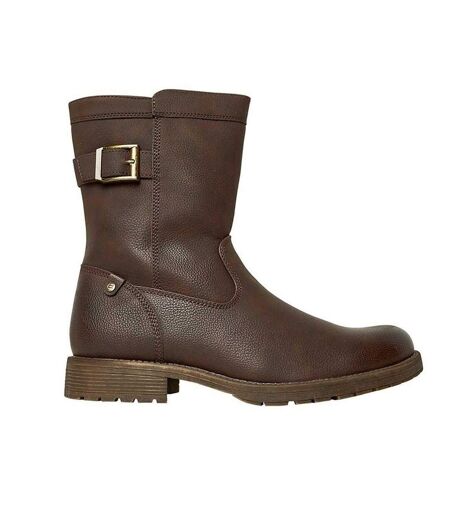 Mens Chad Low Block Heel Motorcycle Boots Brown Nicholas Deakins