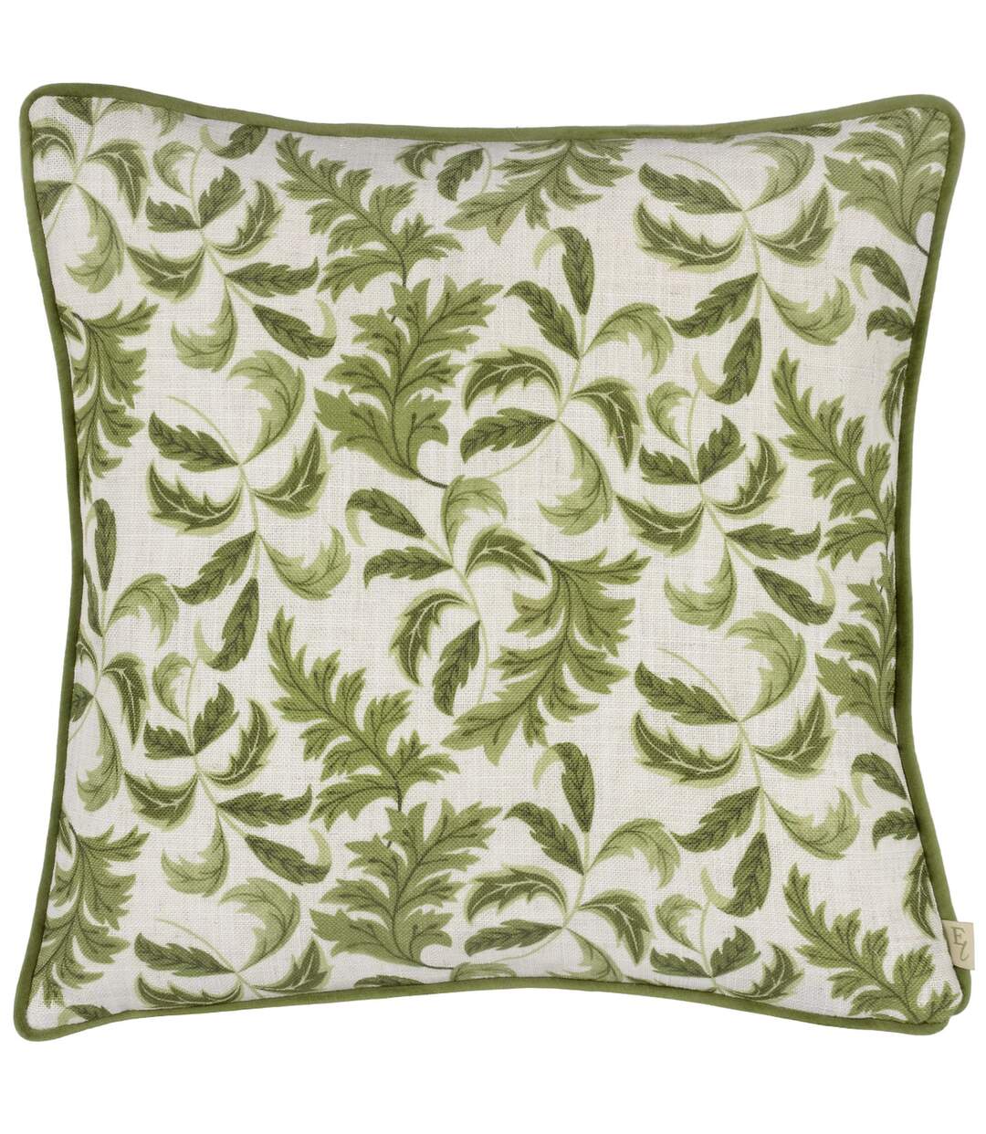 Chatsworth topiary piped cushion cover 43cm x 43cm olive Evans Lichfield