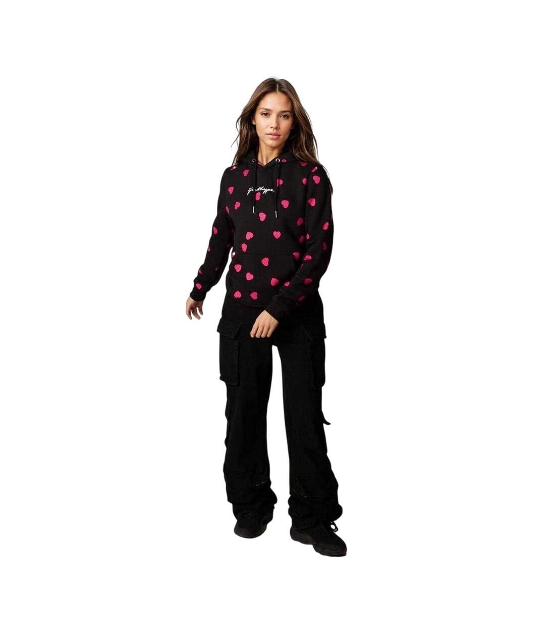Sweat À Capuche Motif/style Cœur Femme Noir Hype-4