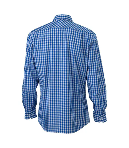 Chemise Motif/style À Carreaux Homme Bleu Roi Blanc James And Nicholson