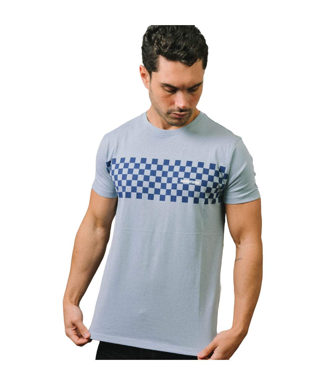 Mens Aw24 Two Tone Panelled T-shirt Dusky Blue Dark Blue Lambretta-1