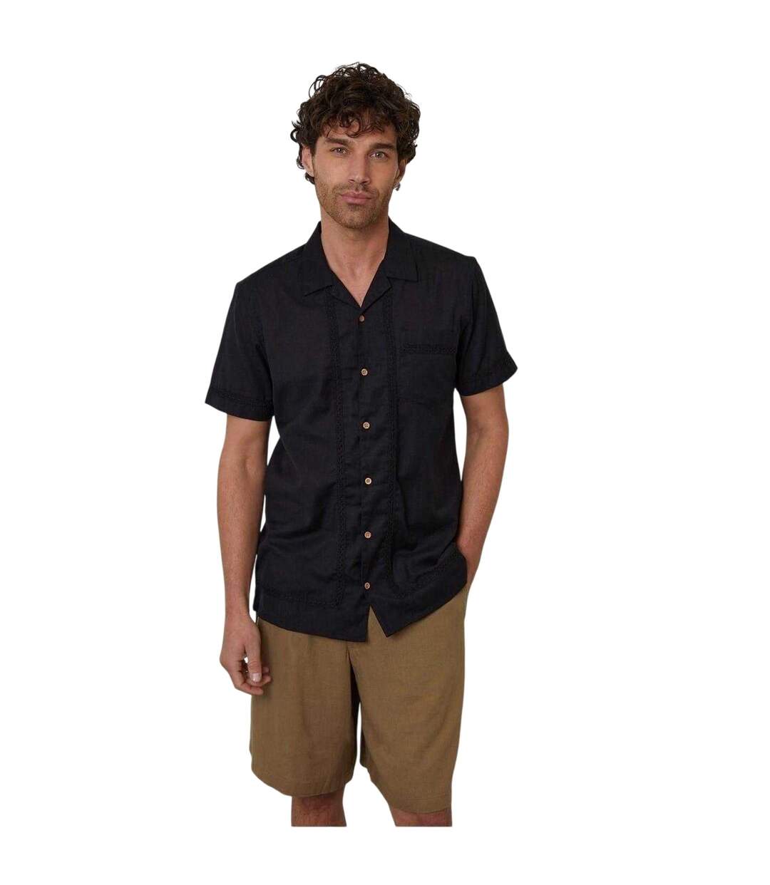 Chemise Manches Courtes Motif/style Bord En Crochet Homme Noir Threadbare-2