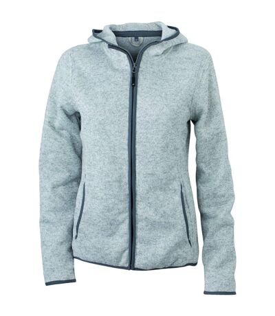 Veste tricot polaire à capuche FEMME- JN588 - gris clair chiné