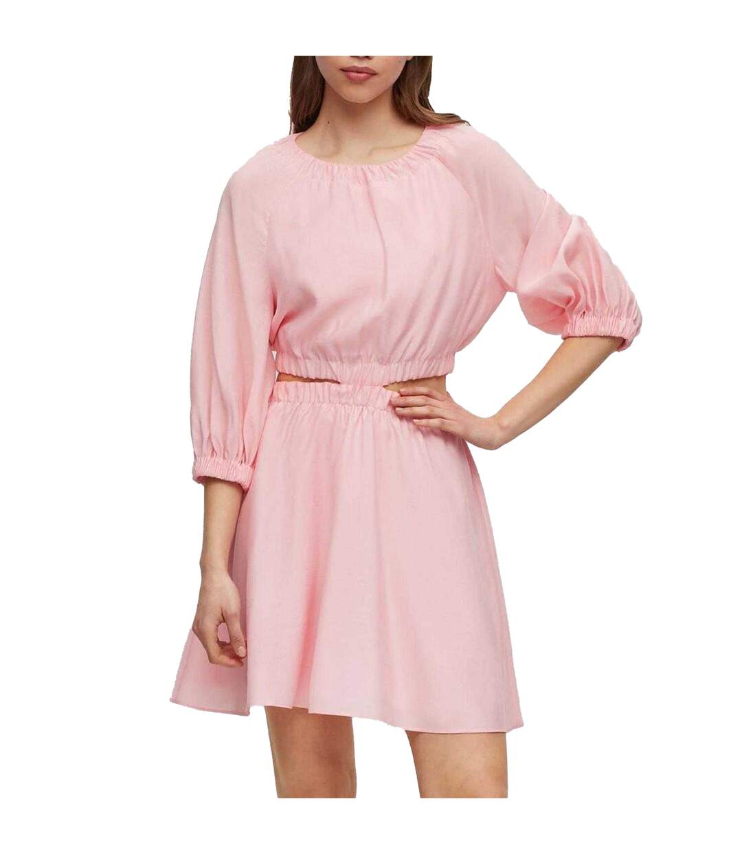 Robe Courte Manches À Volume Motif/style Découpé Femme Rose Hugo-3