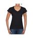 T-shirt À Manches Courtes Et Col En V Femme Noir Gildan-1