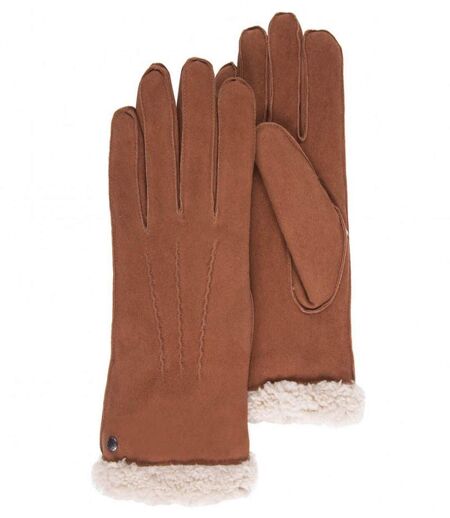 Isotoner Gants femme en cuir de chèvre velours, doublés en imitation fourrure