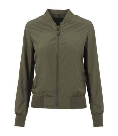 Womens/ladies nylon bomber jacket olive Build Your Brand