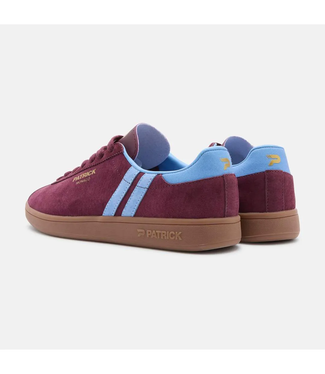 Mens Monaco Suede Cupsole Trainers Burgundy Sky Blue Patrick-3