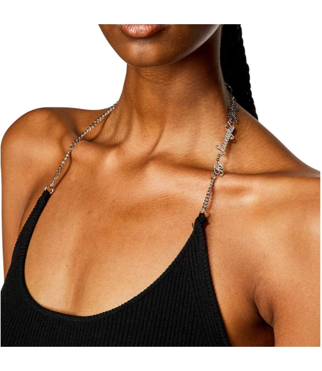 Womens/ladies Chain Halter Neck Mini Dress Black Diesel-4