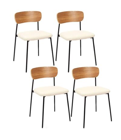 Lot de 4 Chaises effet bouclette Loki en contreplaqué et polyester - Beige et Blanc