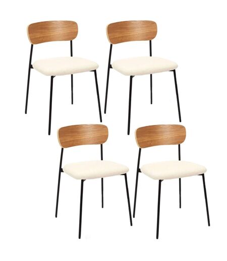 Lot de 4 Chaises effet bouclette Loki en contreplaqué et polyester - Beige et Blanc