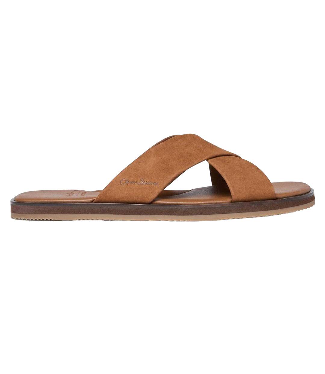 Mens Chesil Leather Cross Strap Flat Flip Flops Tan Oliver Sweeney-1