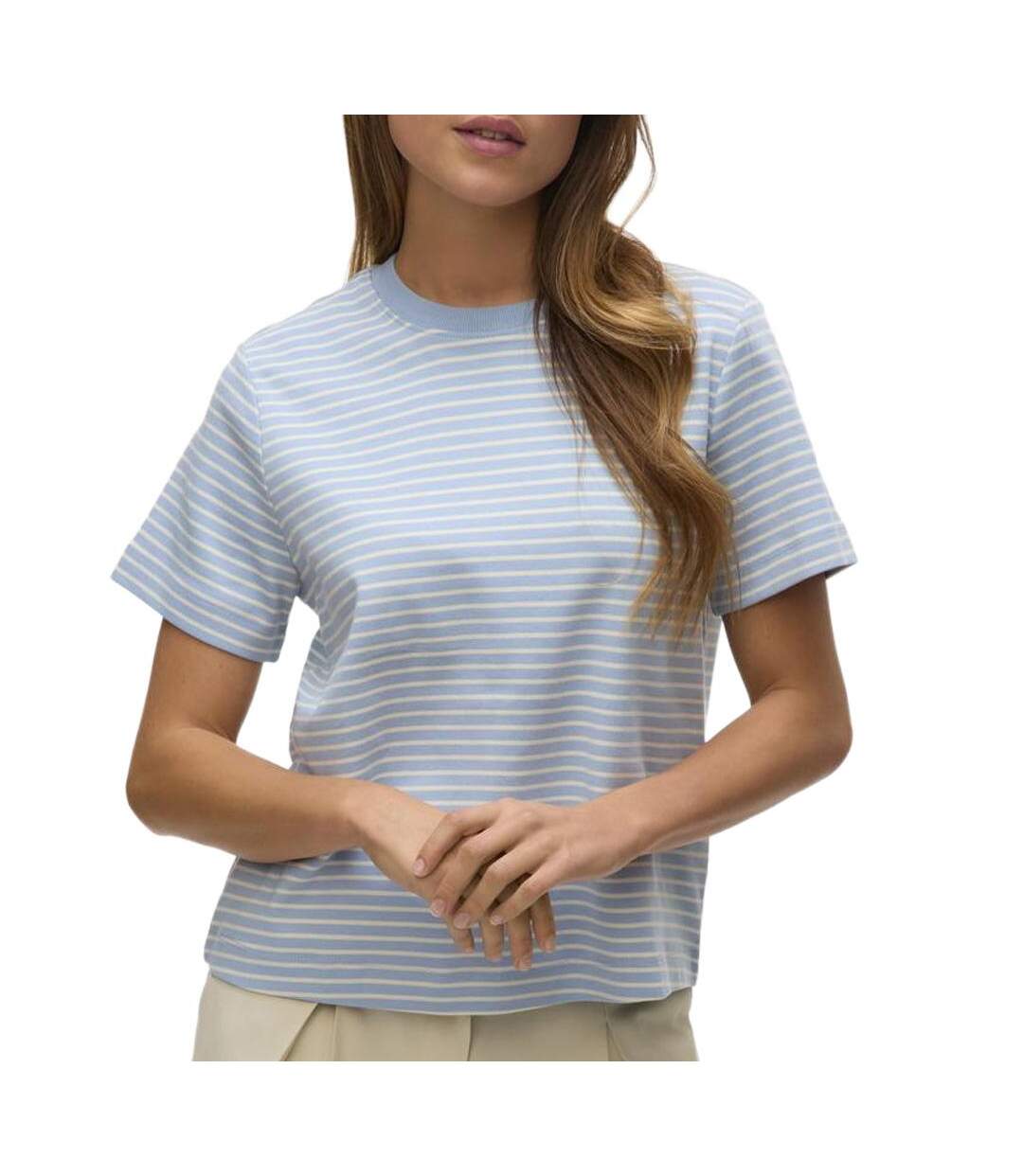 T-Shirt bleu/blanc femme vero moda naima-1