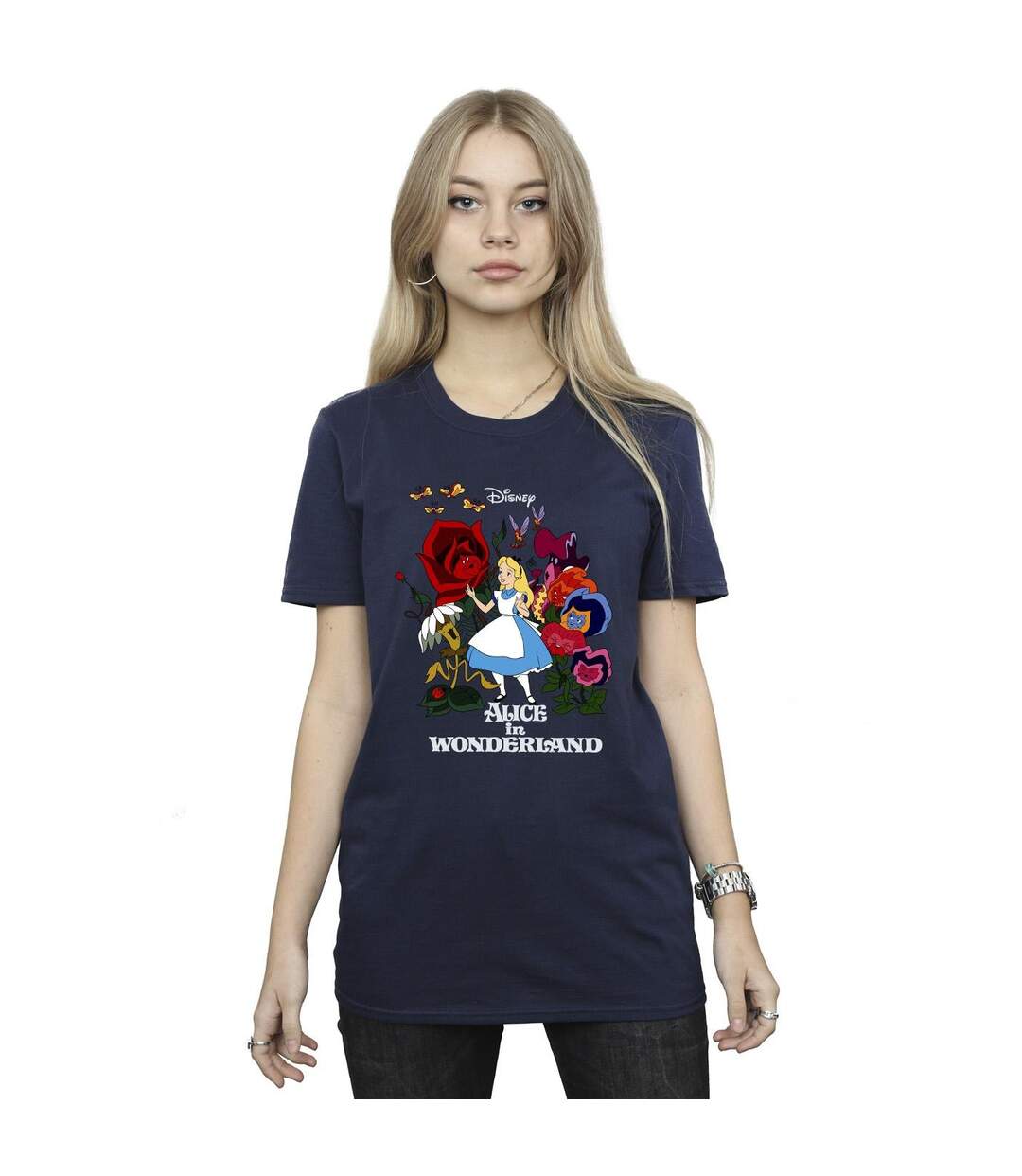 Disney - T-shirt ALICE IN WONDERLAND FLOWERS - Femme (Bleu marine) - UTBI8746-2