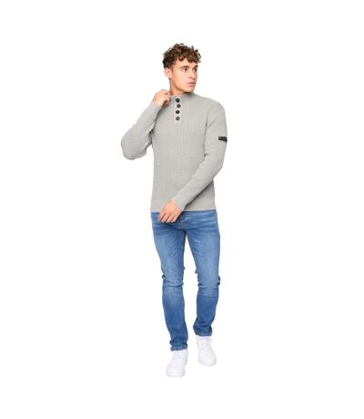Mens Wellburys Chunky Knit Jumper Grey Marl Crosshatch