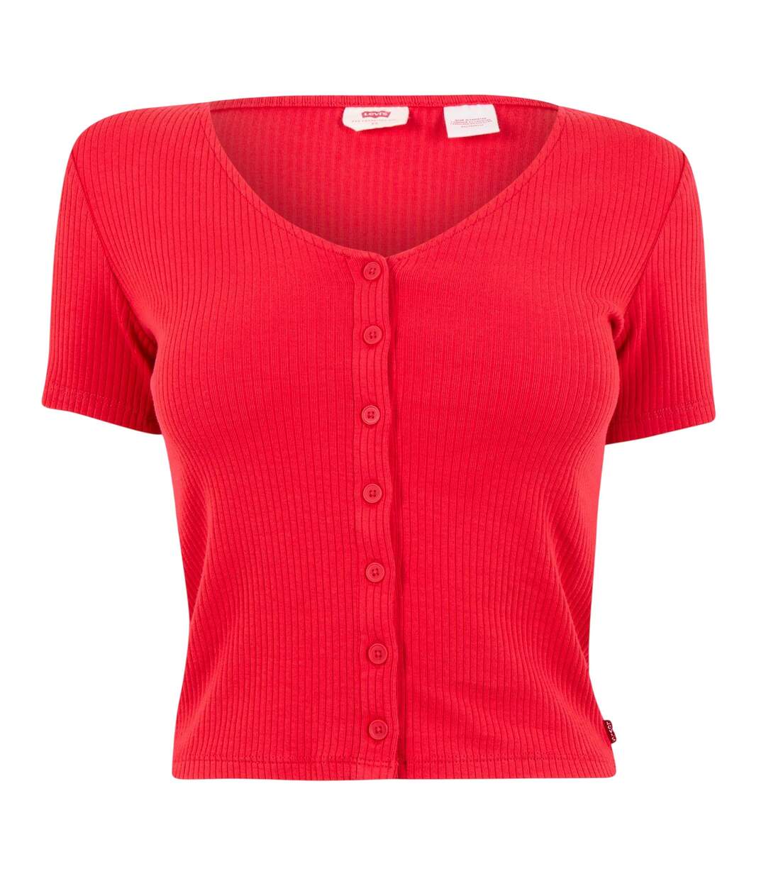 Womens/ladies Ribbed V Neck Top True Red Levis-1