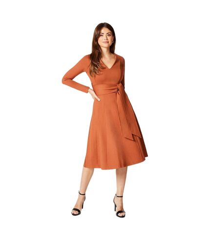 Womens/ladies belted detail seams midi dress chestnut Principles