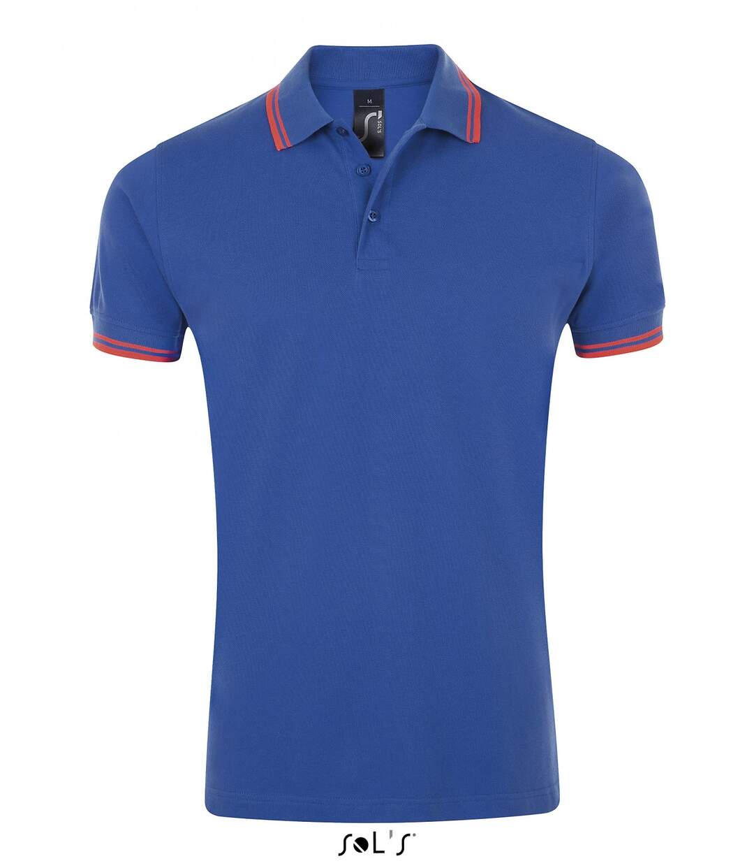 Polo homme coton - 00577 - bleu roi et bande corail