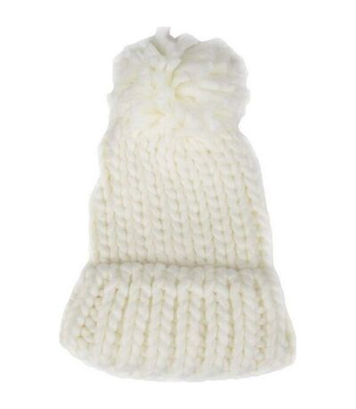 Bonnet Motif/style Pompon Femme Blanc 4F