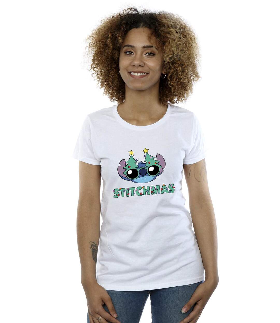 Disney T-shirt en coton Femmes/Ladies Lilo & Stitch Lunettes de Stitchmas (Blanc) - UTBI26103-2