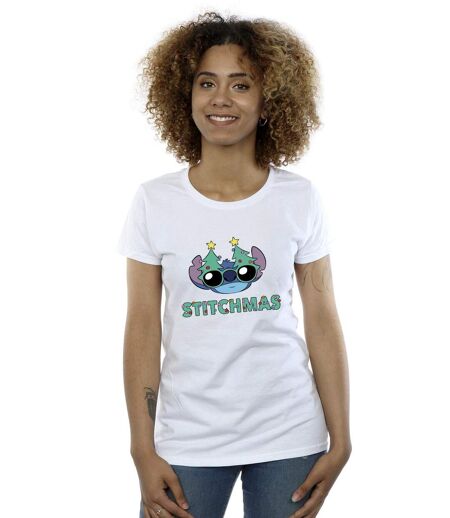 Disney T-shirt en coton Femmes/Ladies Lilo & Stitch Lunettes de Stitchmas (Blanc) - UTBI26103