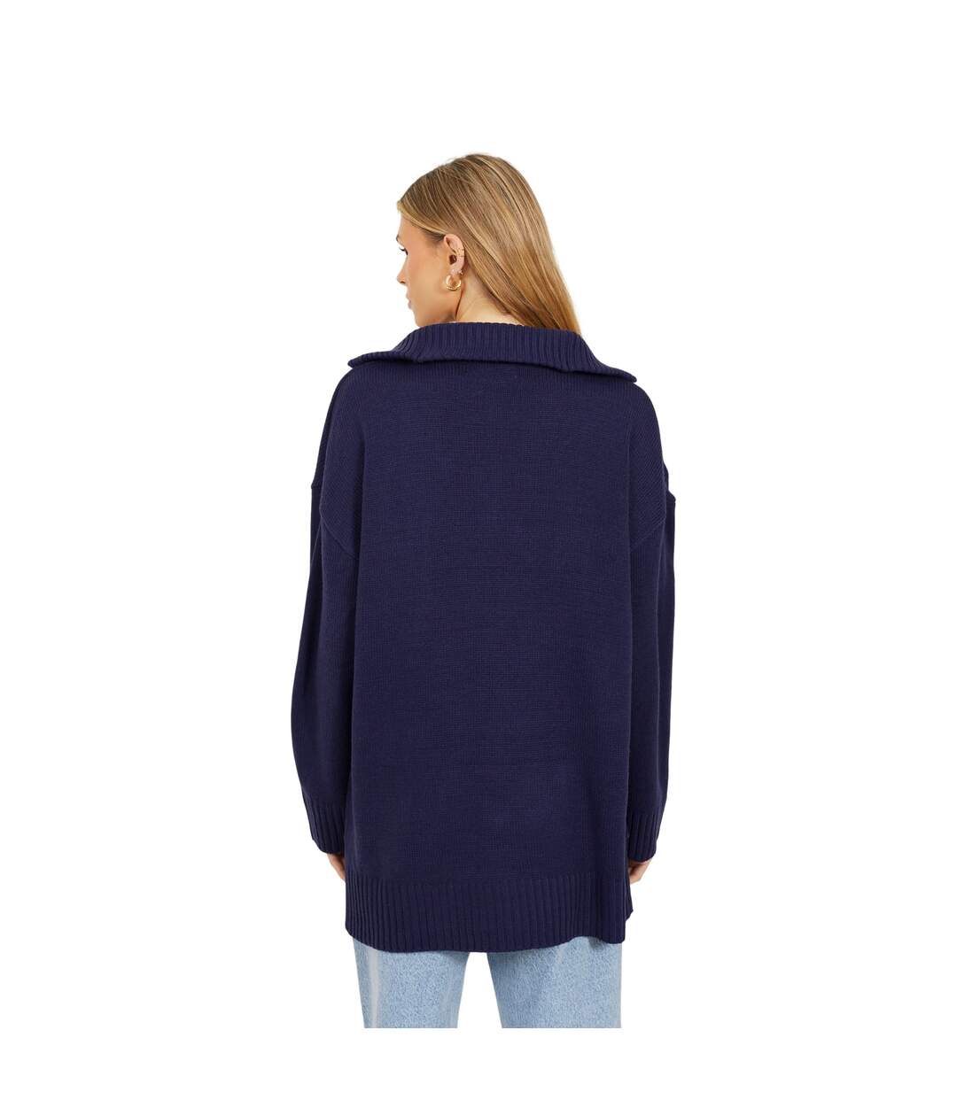 Womens/ladies Fashion Zip Drop Shoulder Jumper Navy Brave Soul-3