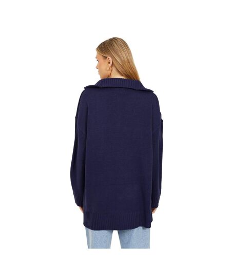 Womens/ladies Fashion Zip Drop Shoulder Jumper Navy Brave Soul