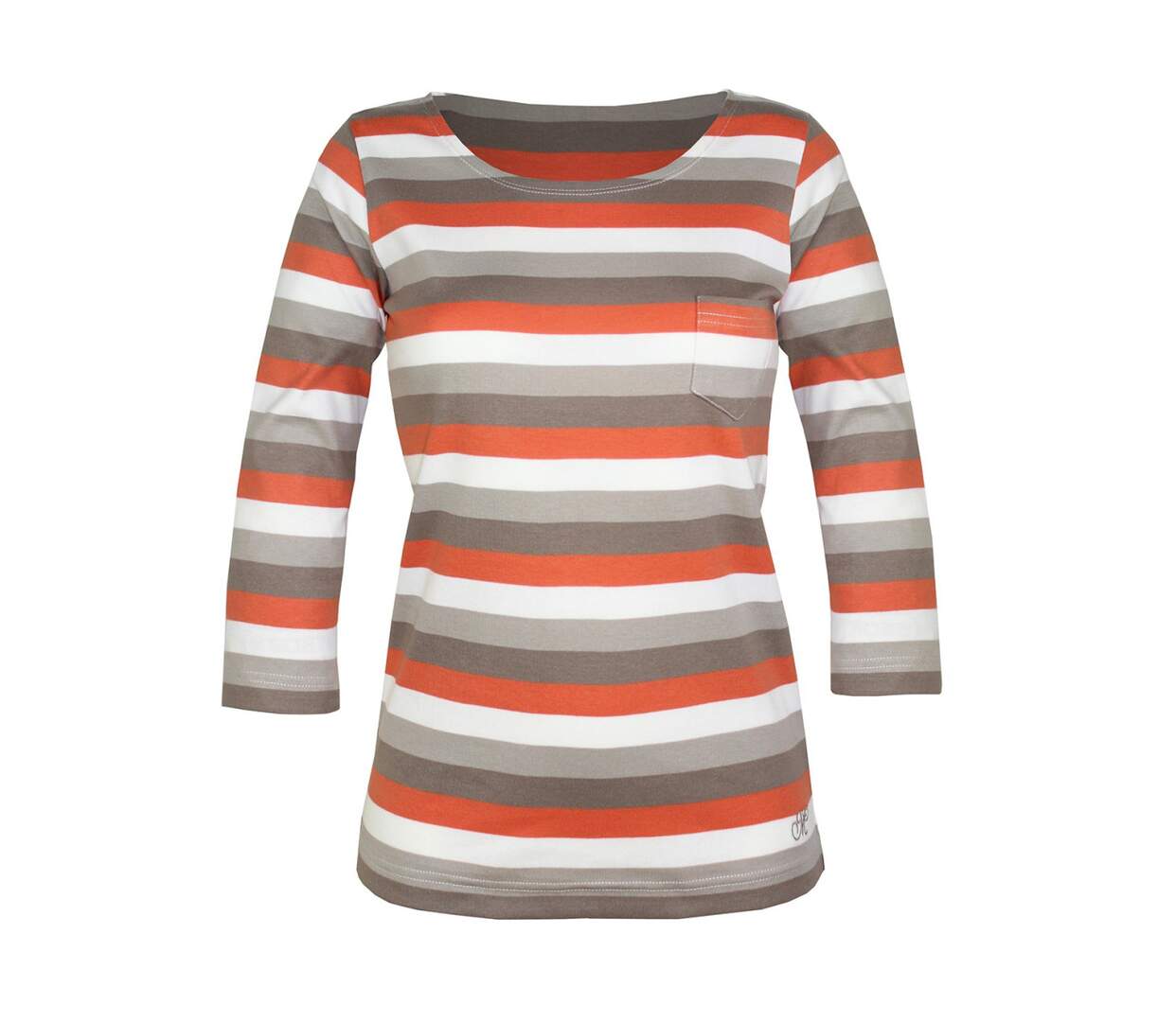 MAYFLOWER DIXIE1 - Tee-shirt manches 3/4 en coton rib : rayures crème, beige, taupe et orange-5