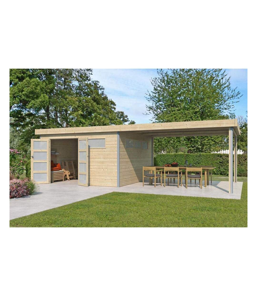 Chalet en bois profil aluminium contemporain avec extension 30.16 m² Sans option