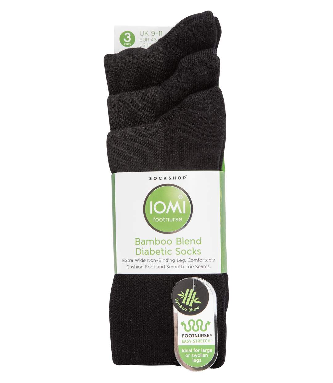 IOMI 3 Pk Extra Wide Bamboo Socks for Diabetics