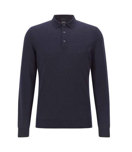 Mens Bono Long-sleeved Polo Shirt Dark Blue Boss
