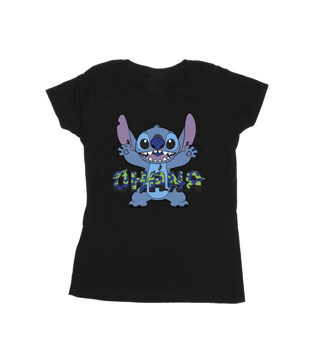 Disney Femmes/Les femmes Lilo And Stitch Ohana Blue Glitch Cotton T-Shirt (Noir) - UTBI25841-1