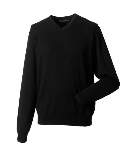Russell Collection Mens V-Neck Knitted Pullover Sweatshirt (Black)