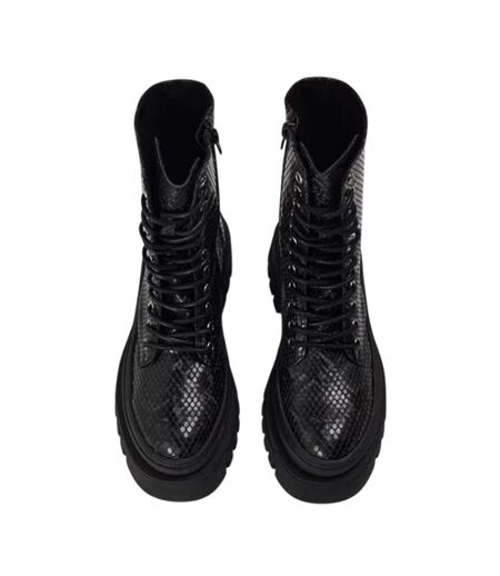 Womens/ladies Coast Snake Print Platform Combat Boots Black Steve Madden