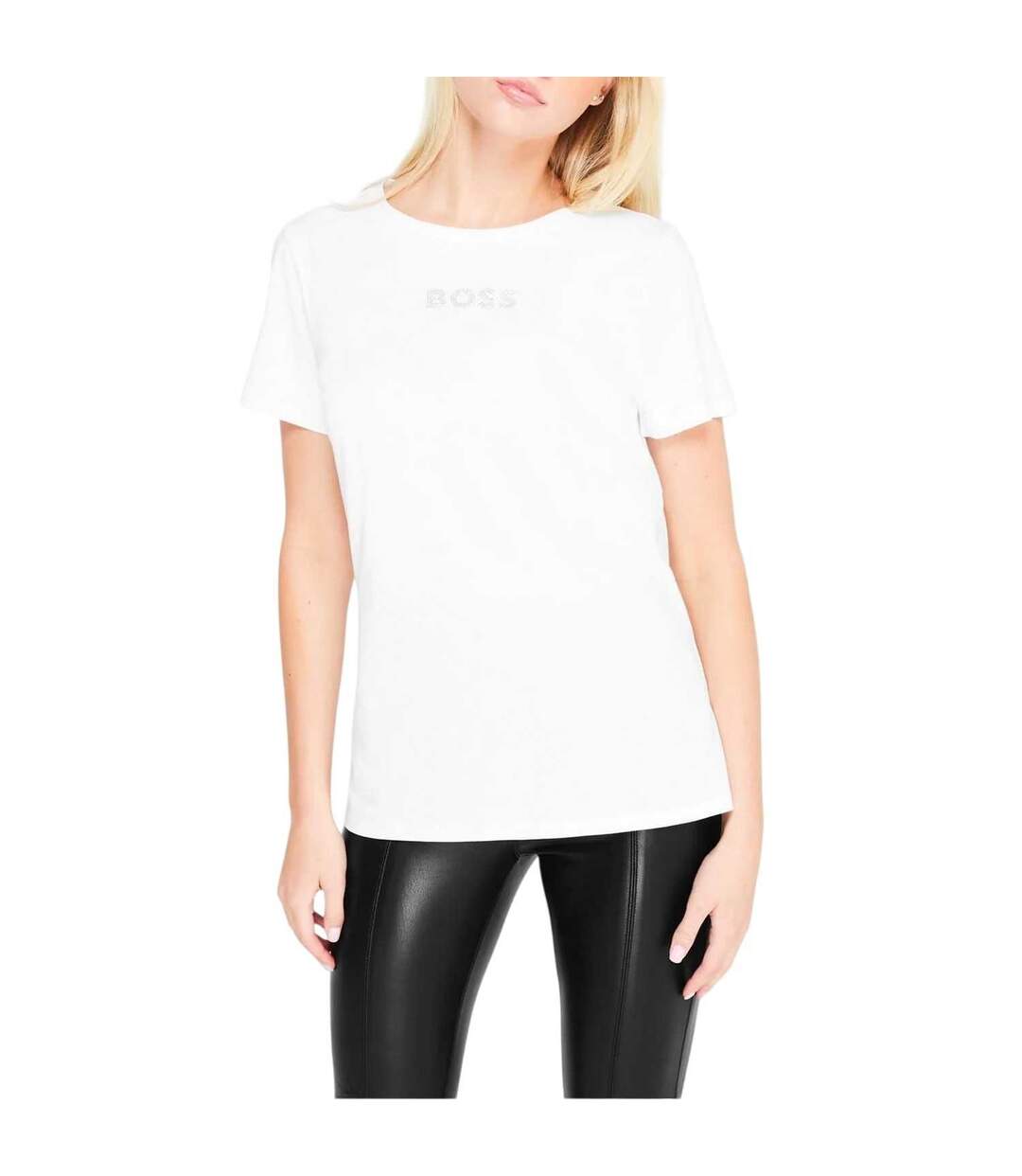 Womens/ladies Diamante Logo T-shirt White Hugo Boss-3