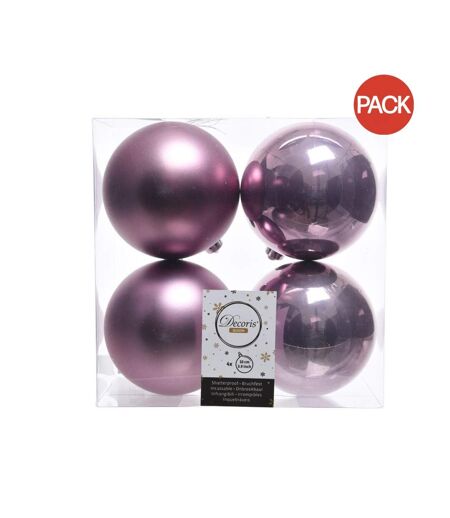 Pack of 4  Shatterproof plain christmas baubles  10cm lilac Kaemingk