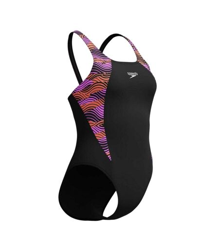 Womens/ladies Splice One Piece Swimsuit Black Pink Speedo