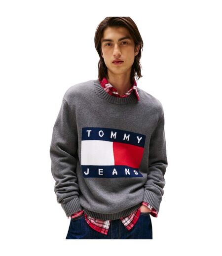 Pull Motif/style Logo Et Drapeau Homme Noir Chiné Tommy Jeans