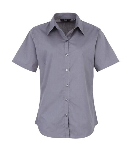 Premier Short Sleeve Poplin Blouse/Plain Work Shirt (Steel) - UTRW1092
