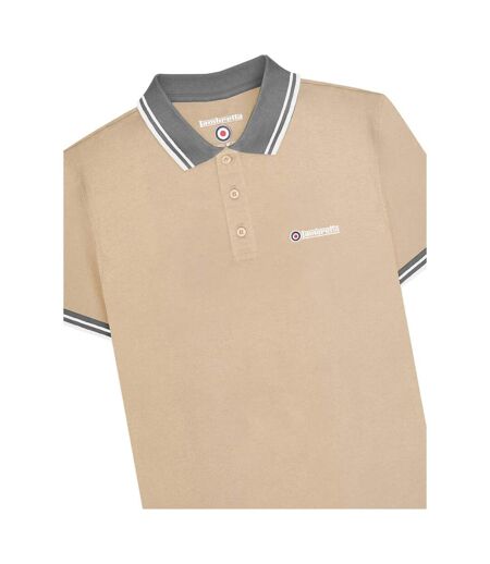 Polo Motif/style Rayure Contrastée Sur Bord Homme Beige Gris Gris Lambretta